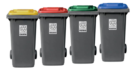 Bidone Carrellato Raccolta Differenziata Bicolore 120lt + Kit Pedale Mobil Plastic 4 Pezzi
