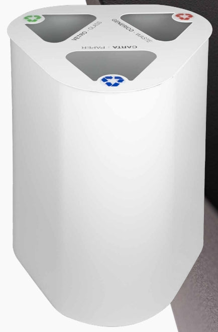 Contenitore Raccolta Differenziata In Metallo Bianco a 3 Sezioni