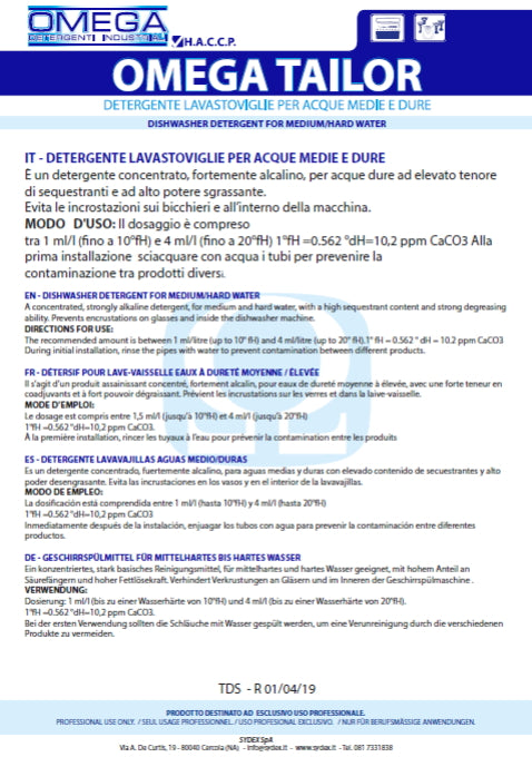 Detergente Lavastoviglie Sydex Omega Tailor 23kg