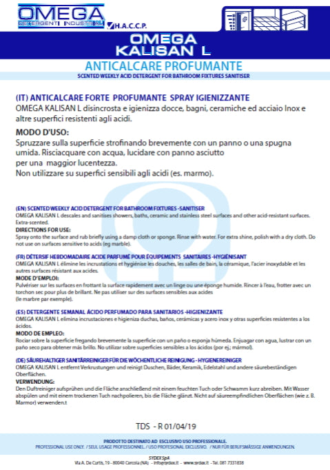 Anticalcare Giornaliero Profumato Sydex Omega Kalisan L 750ml x 12 Pezzi
