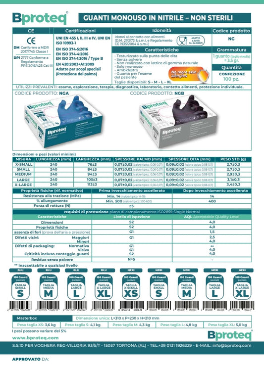 Guanti Monouso in Nitrile Senza Polvere Bproteq Colore Nero 100 Pezzi