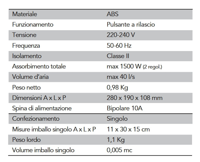 Asciugacapelli Elettrico Vama Passion Hair Plug Nero