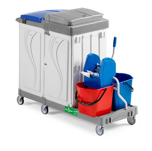 Carrello Pulizia Con Doppia Vasca - Professionale, Con Leva Strizzatrice E Ruote, In Plastica - Foto 8